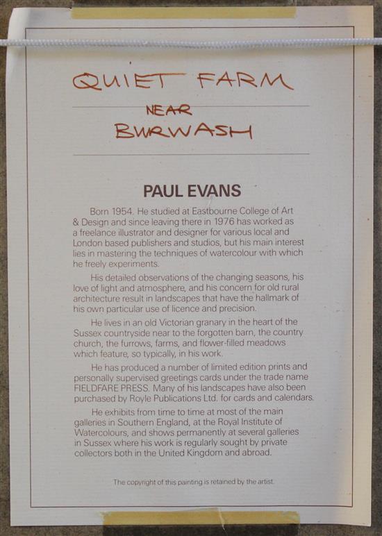 Paul Evans (20th C.) Quiet Farm, near Burwash, 11.5 x 17.5in.